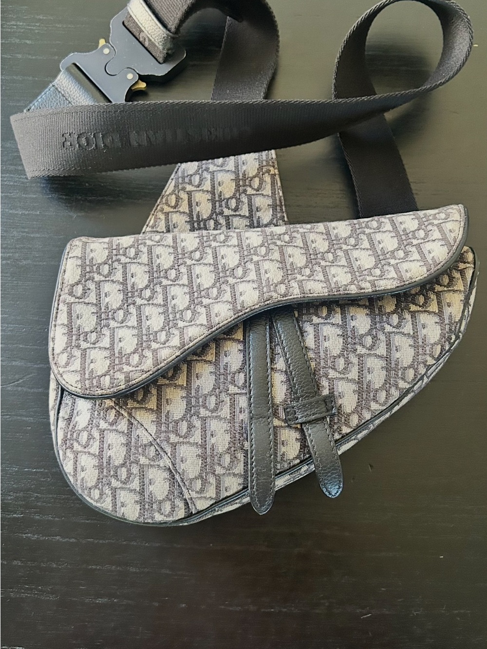 Christian Dior Saddle Crossbody Bag - Beige and Black Dior Oblique Jacquard